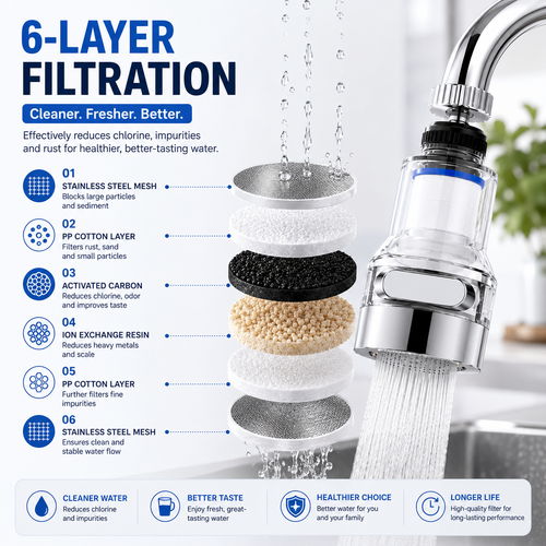360° Rotating Faucet Aerator Filter✨ 6-Layer Filtration✨ 3 Water Modes Splash