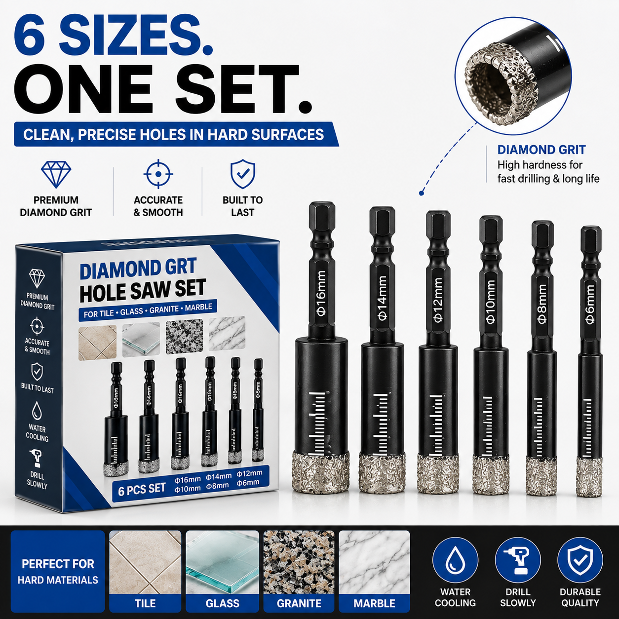 Diamond Drill Bits Set-Brazed Diamond Drill Bits for Precision Drilling in Tile Ceramic Glass Granite Marble Masonry