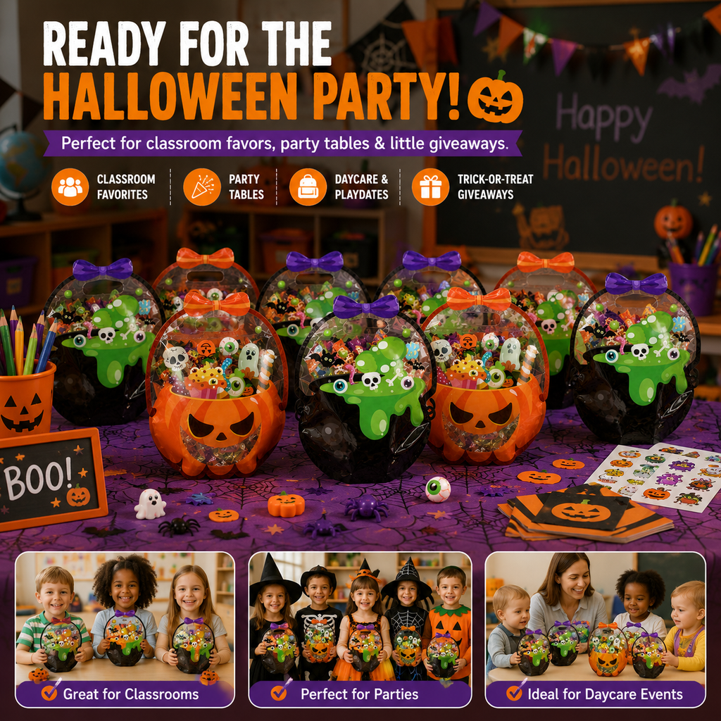 🎃 50 Pcs Halloween Goodie Bags – Clear Cauldron Candy Favor Bags
