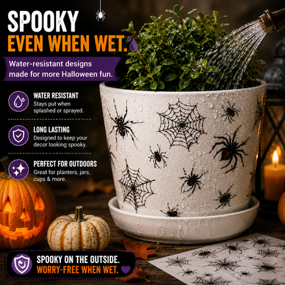 🕷️ 30 PCS Halloween Spider & Web Transfer Stickers – Make Everything Spookier