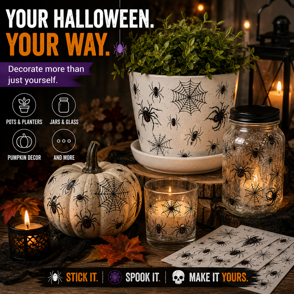 🕷️ 30 PCS Halloween Spider & Web Transfer Stickers – Make Everything Spookier