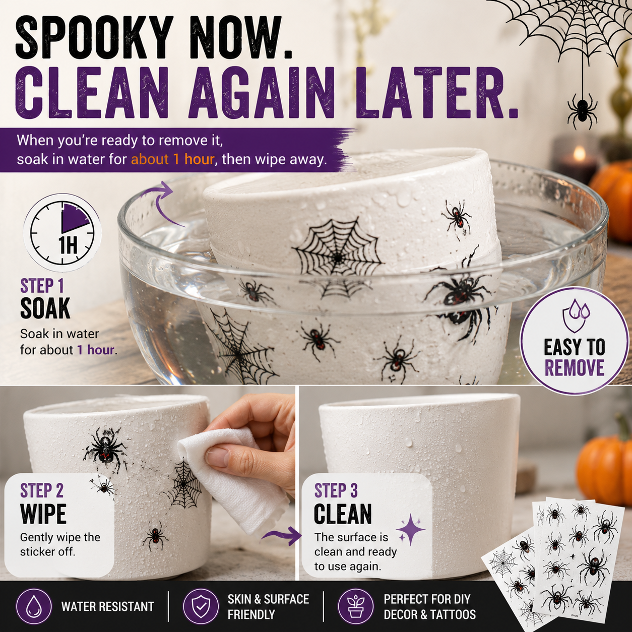 🕷️ 30 PCS Halloween Spider & Web Transfer Stickers – Make Everything Spookier