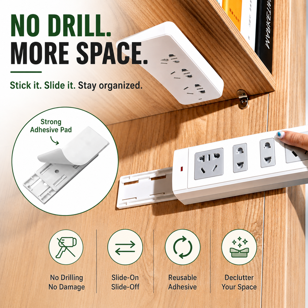🔌Free Power Strip Holder – Peel, Stick & Organize