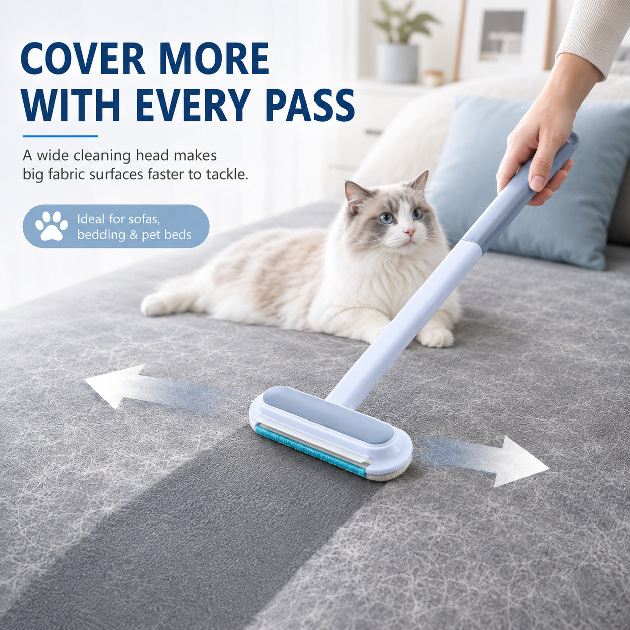 🐾 Long-Handle Reusable Pet Hair Remover - Sofa, Carpet & Bedding Brush