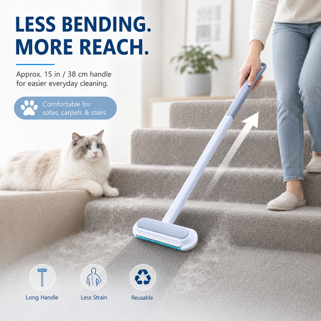 🐾 Long-Handle Reusable Pet Hair Remover - Sofa, Carpet & Bedding Brush