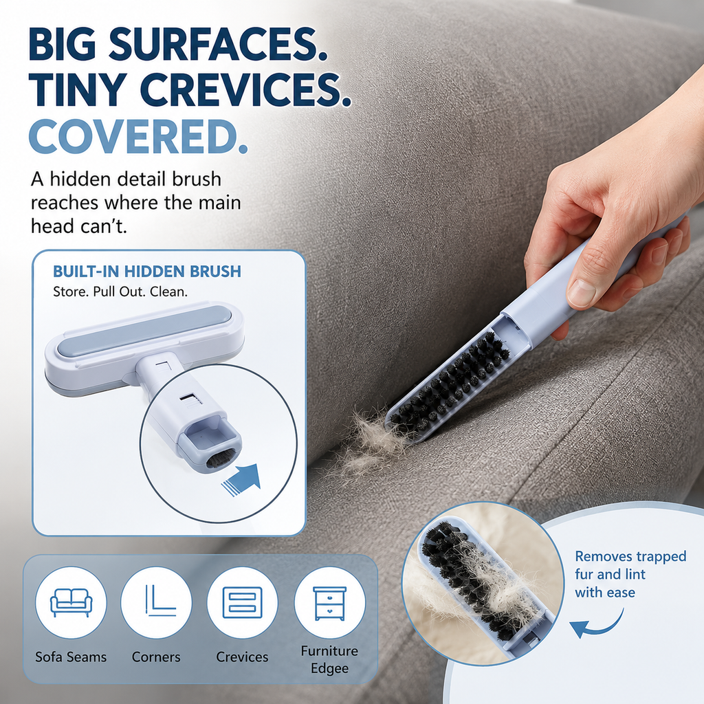 🐾 Long-Handle Reusable Pet Hair Remover - Sofa, Carpet & Bedding Brush