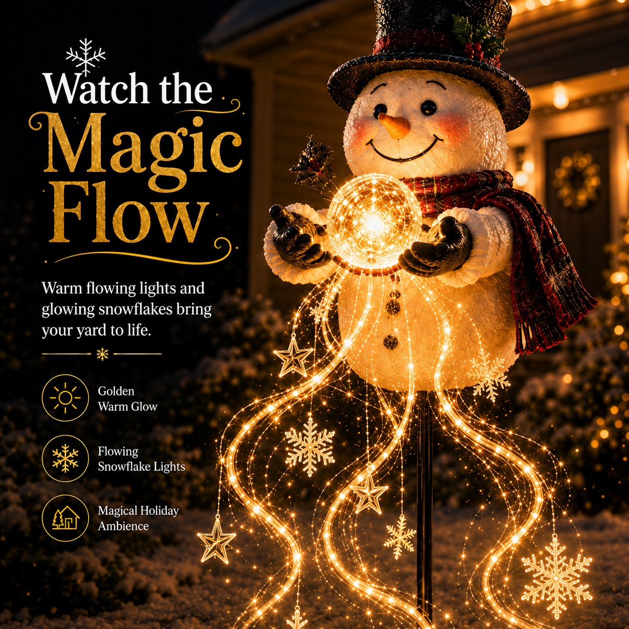 SPECIAL OFFER 50%OFF⛄ Solar Snowman Magic Fountain Light – Flowing Snowflake Christmas Yard Decor