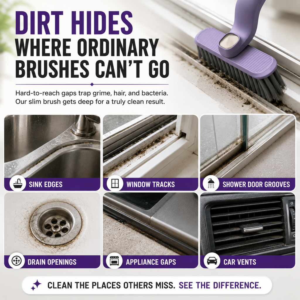 🔥3-in-1 Rotating Crevice Cleaning Brush – Deep Gap, Hair & Grime Cleaning Tool