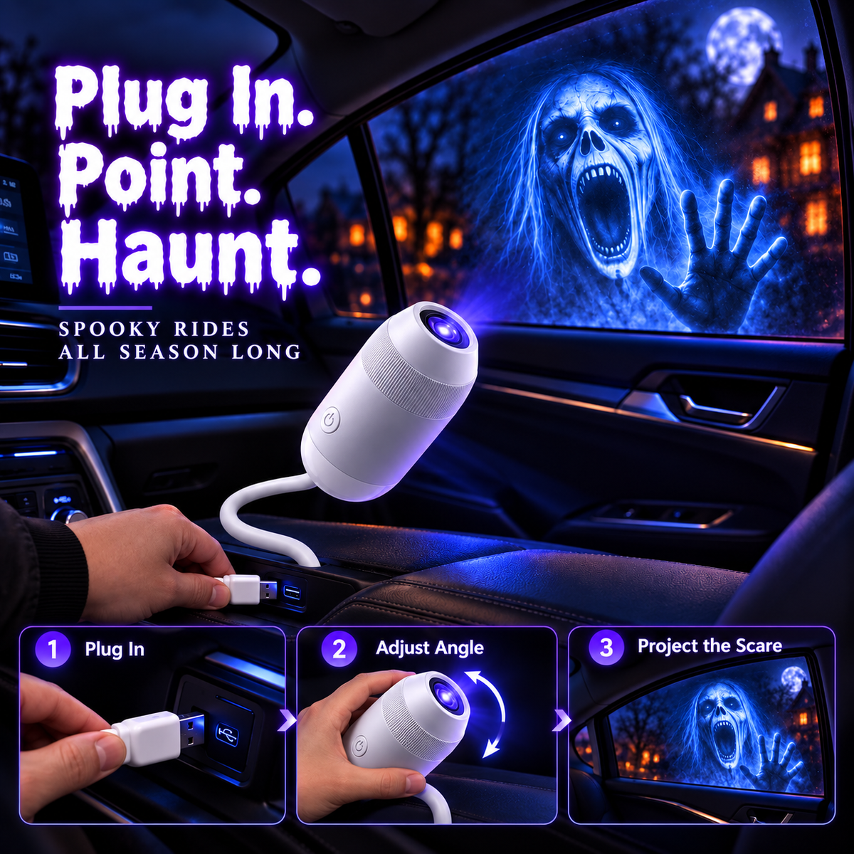 🎃 👻 Haunt Glow Halloween Window Projector-360° Adjustable Stand for Home Decor