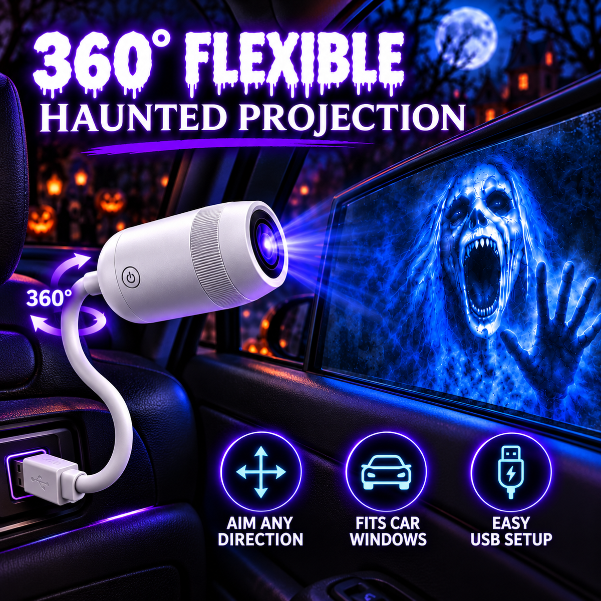 🎃 👻 Haunt Glow Halloween Window Projector-360° Adjustable Stand for Home Decor