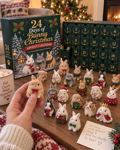 🐇 2026 Christmas Bunny Advent Calendar | 24 Collectible Mini Bunny Figurines, Christmas Countdown Gift for Kids & Bunny Lovers