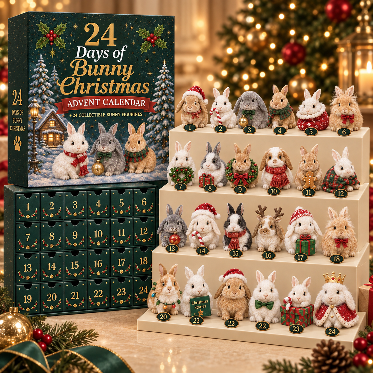 🐇 2026 Christmas Bunny Advent Calendar | 24 Collectible Mini Bunny Figurines, Christmas Countdown Gift for Kids & Bunny Lovers