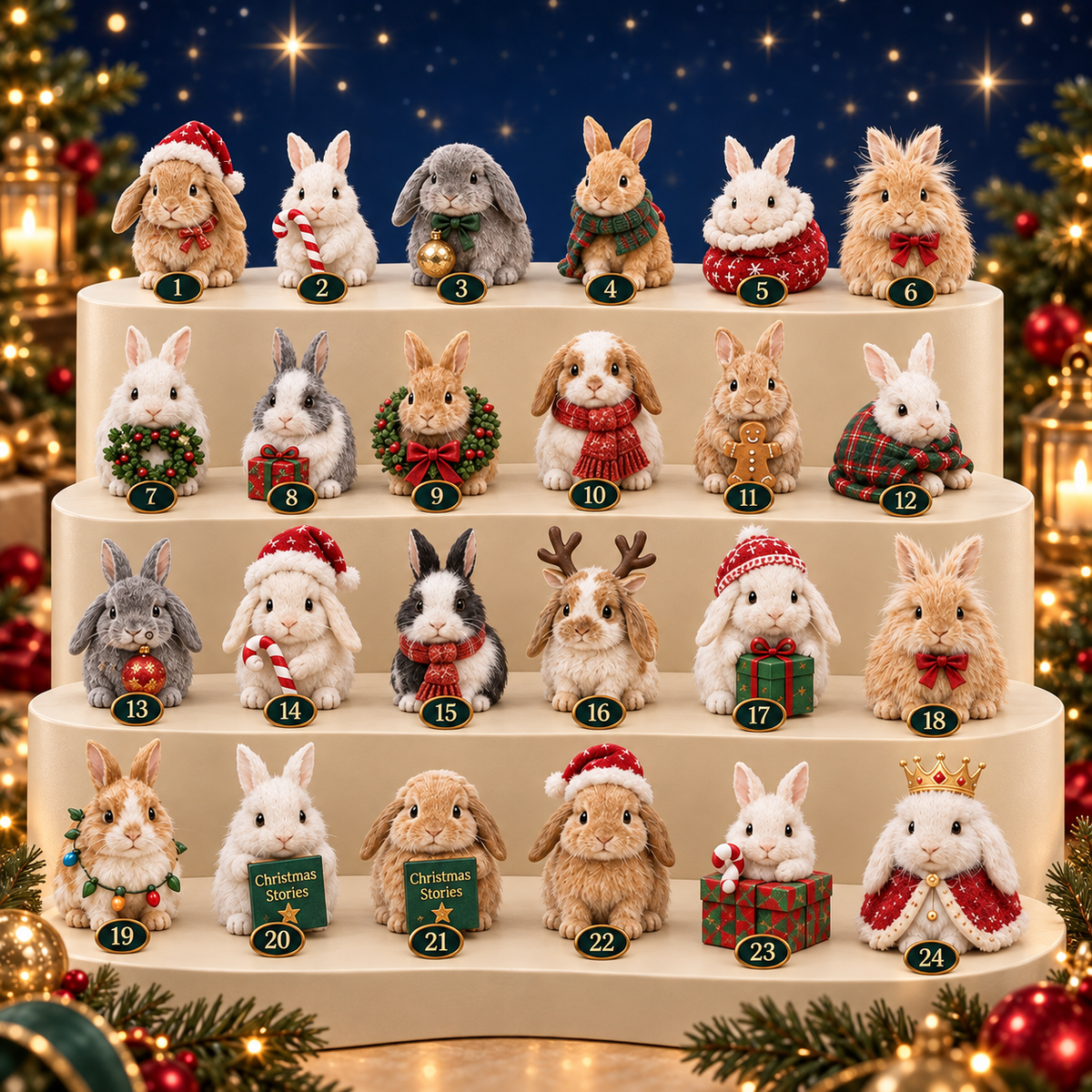 🐇 2026 Christmas Bunny Advent Calendar | 24 Collectible Mini Bunny Figurines, Christmas Countdown Gift for Kids & Bunny Lovers
