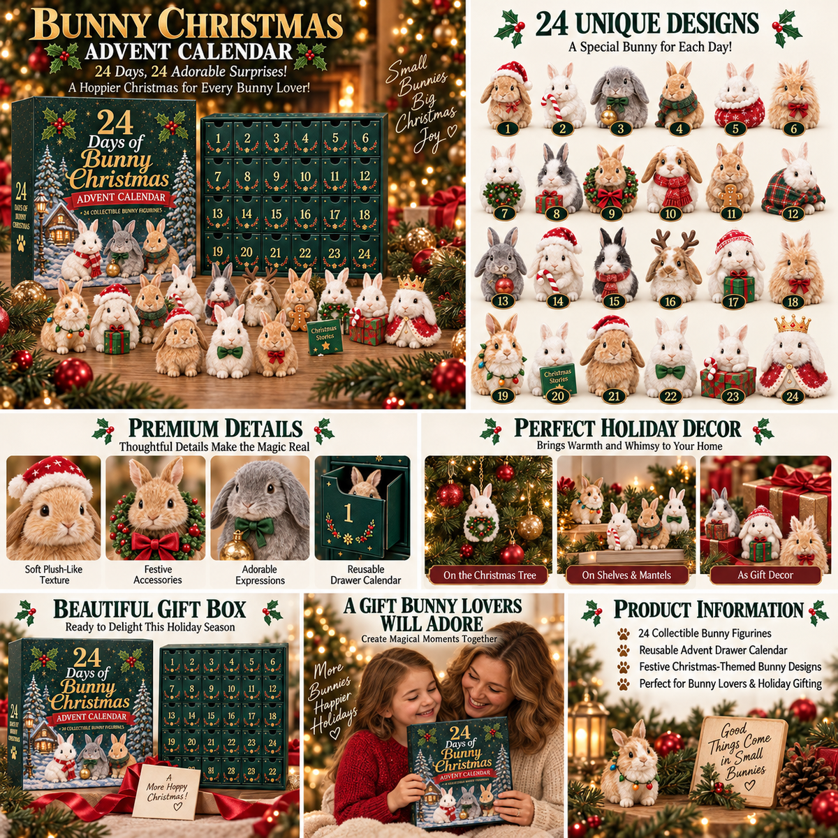 🐇 2026 Christmas Bunny Advent Calendar | 24 Collectible Mini Bunny Figurines, Christmas Countdown Gift for Kids & Bunny Lovers