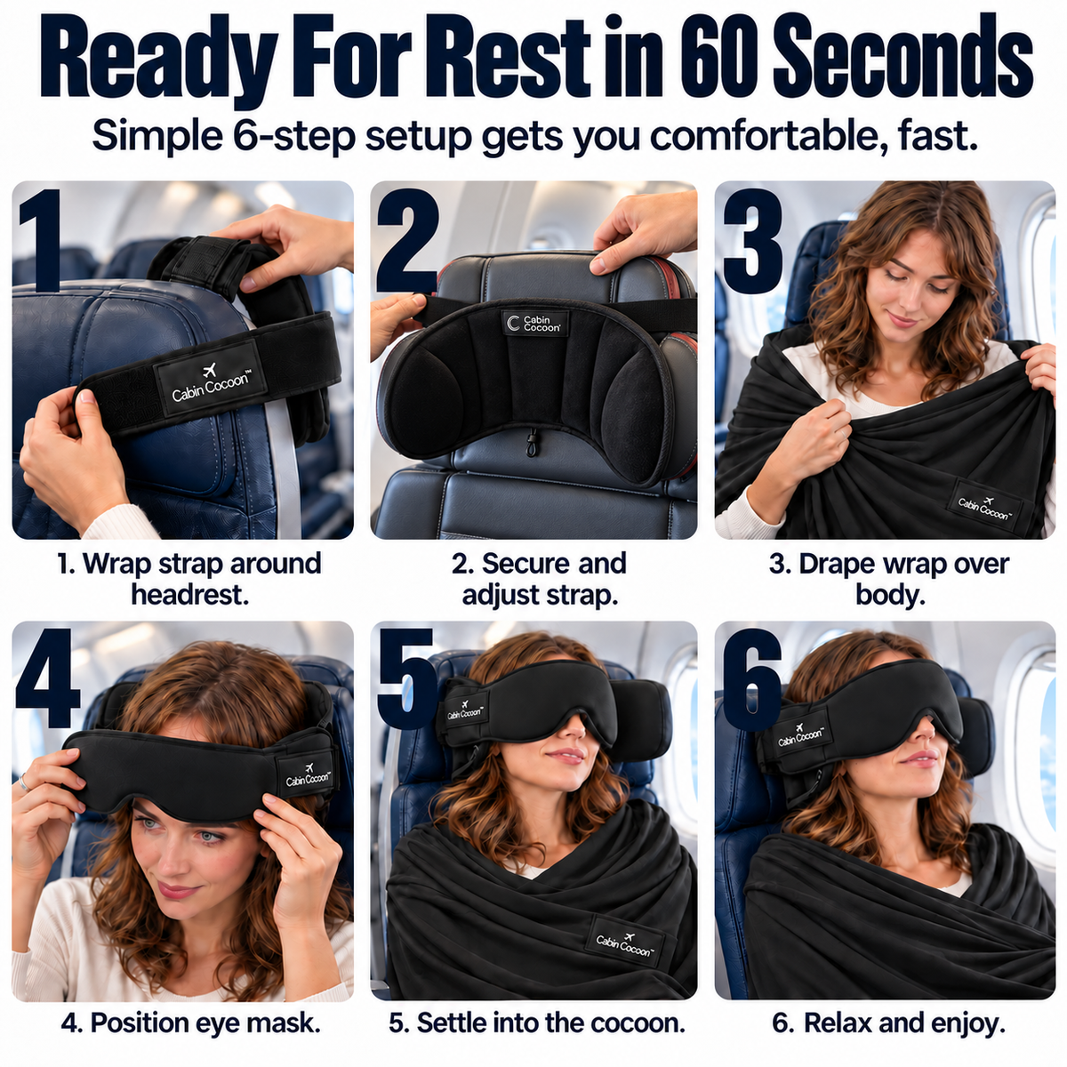 ✈️ 3-in-1 Airplane Sleep Support – No More Head Bobbing 😴 Stay Comfortable on Long Flights