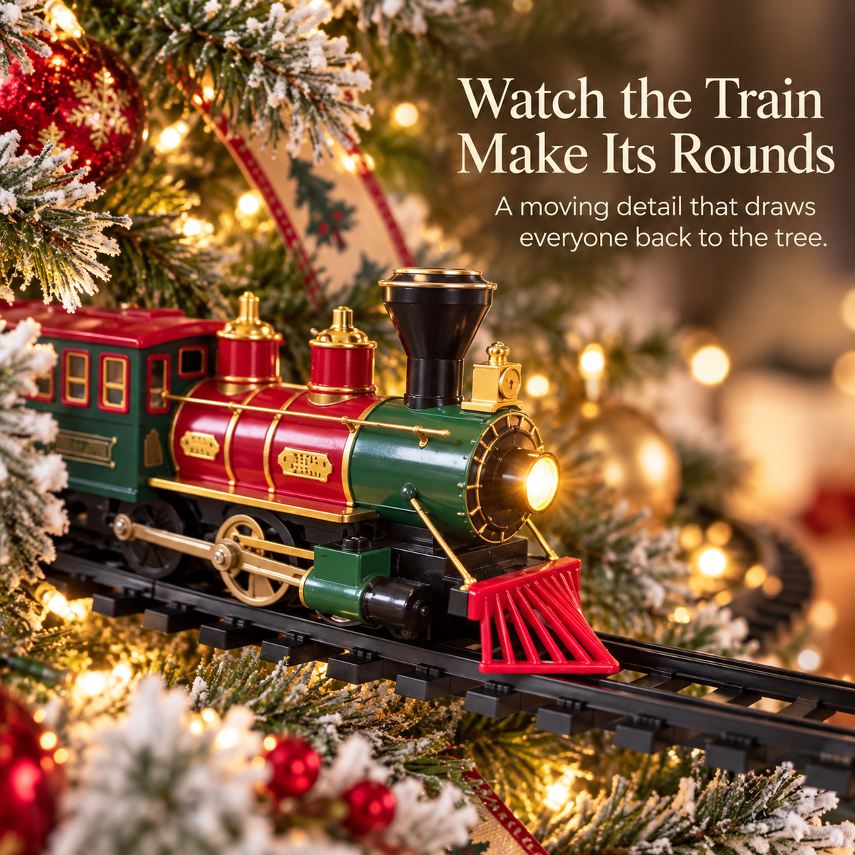 🌲🚆Christmas Tree Train Set with Moving Locomotive & Customizable Track