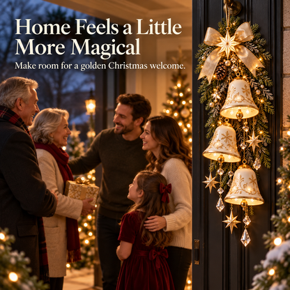 Golden Bell Blessing Cascade™ – Illuminated Christmas Door Decoration