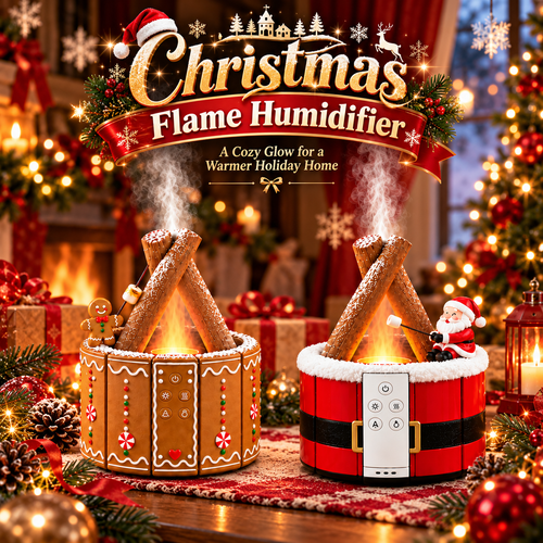 🎄 Mini Christmas Campfire Mist Lamp – Cozy LED Holiday Tabletop Decor