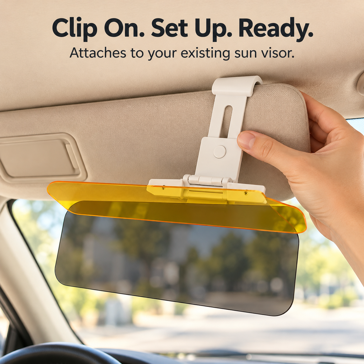 Clip-On Car Sun Visor Extender – Adjustable Fit & Fold-Away Tinted Panels
