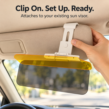 Clip-On Car Sun Visor Extender – Adjustable Fit & Fold-Away Tinted Panels