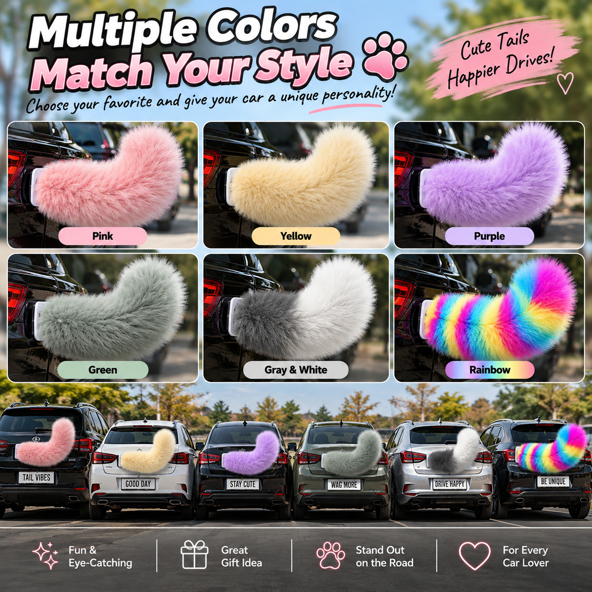 🪶🚗Interactive Wagging Car Tail – Rechargeable Fluffy Car Accessory