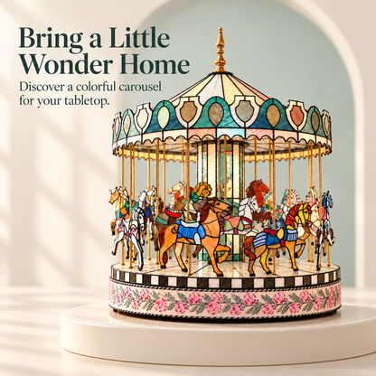 Storybook Carousel of Wonder – Rotating Horse Tabletop Décor