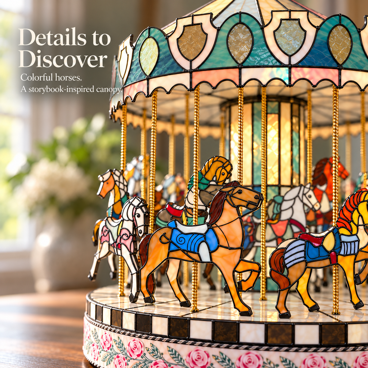 Storybook Carousel of Wonder – Rotating Horse Tabletop Décor
