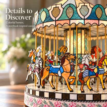 Storybook Carousel of Wonder – Rotating Horse Tabletop Décor