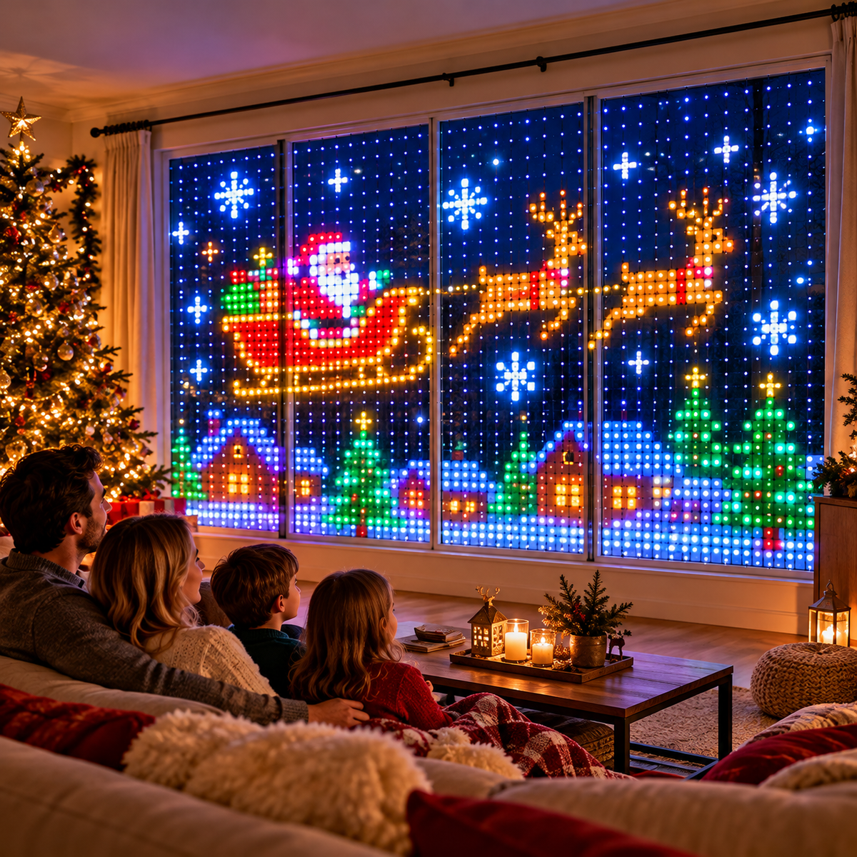 ✨ 400 LED Smart RGB Curtain Lights – App-Controlled DIY Pixel Art, Music Sync & Custom Light Shows 🎄