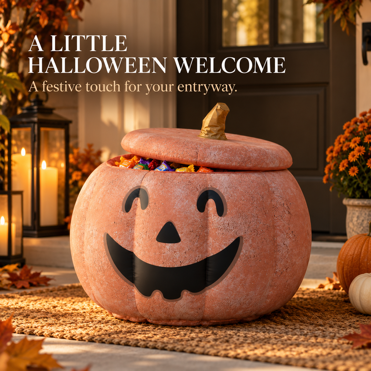 ✨Inflatable Jack-o’-Lantern Candy Bowl with Removable Lid – 🎃Halloween Pumpkin Treat Holder