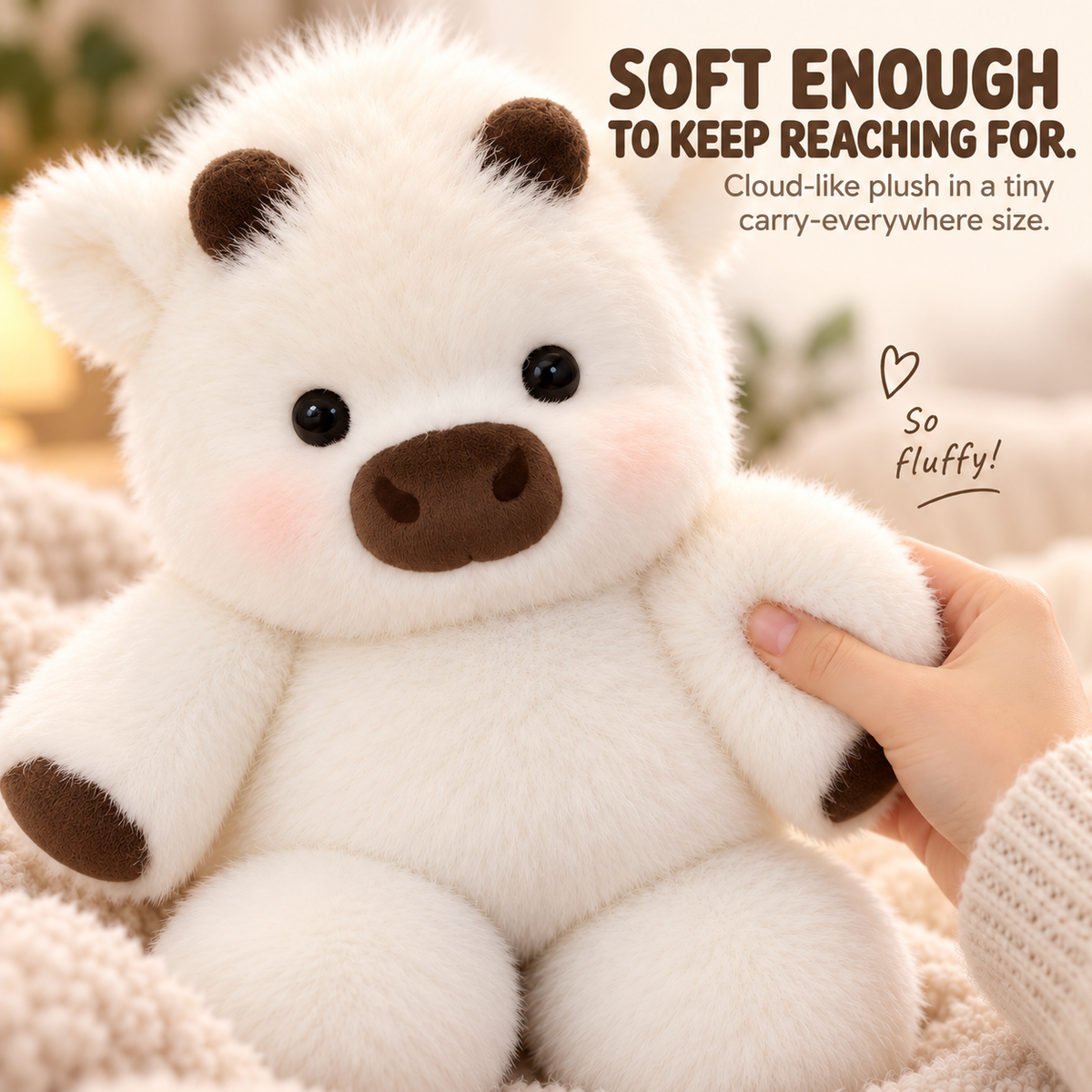 Soft oversized cow plush close-up