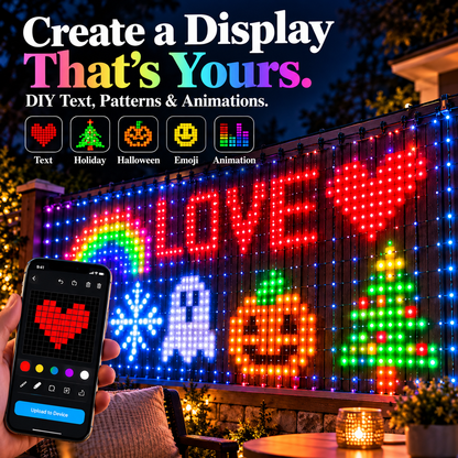✨ 400 LED Smart RGB Curtain Lights – App-Controlled DIY Pixel Art, Music Sync & Custom Light Shows 🎄
