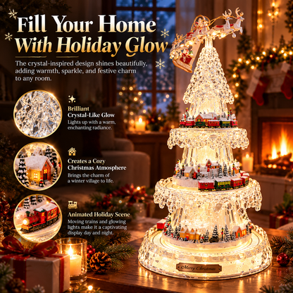 🌲3-Tier Illuminated Acrylic Christmas Tree with Moving Train & Winter Village