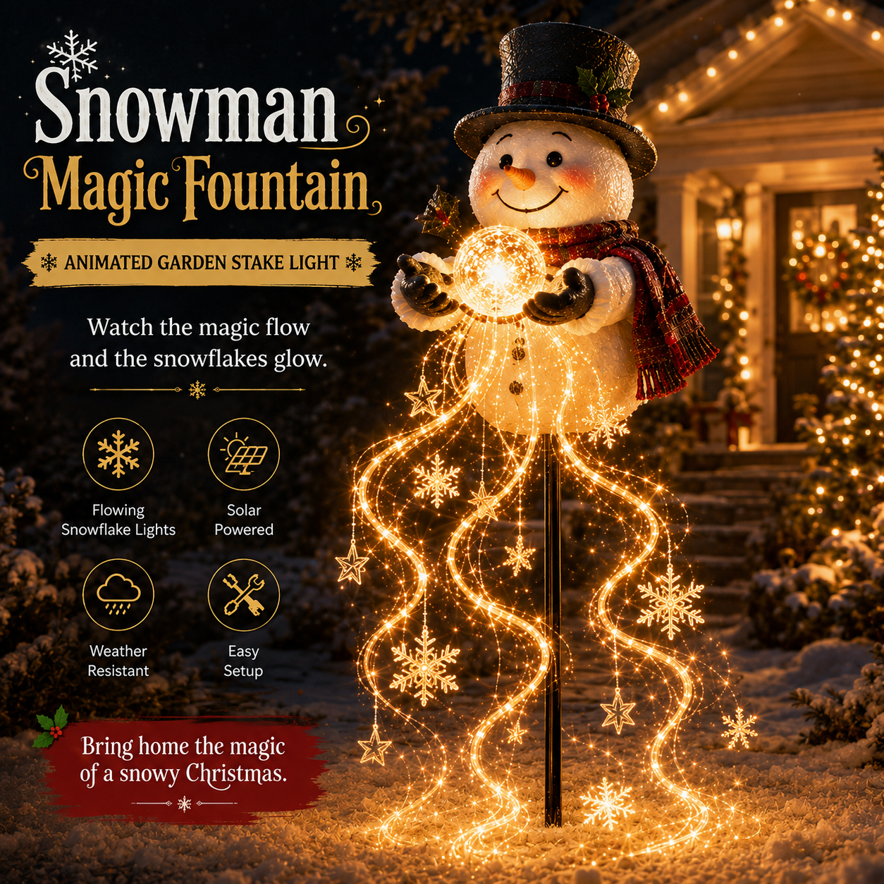 SPECIAL OFFER 50%OFF⛄ Solar Snowman Magic Fountain Light – Flowing Snowflake Christmas Yard Decor