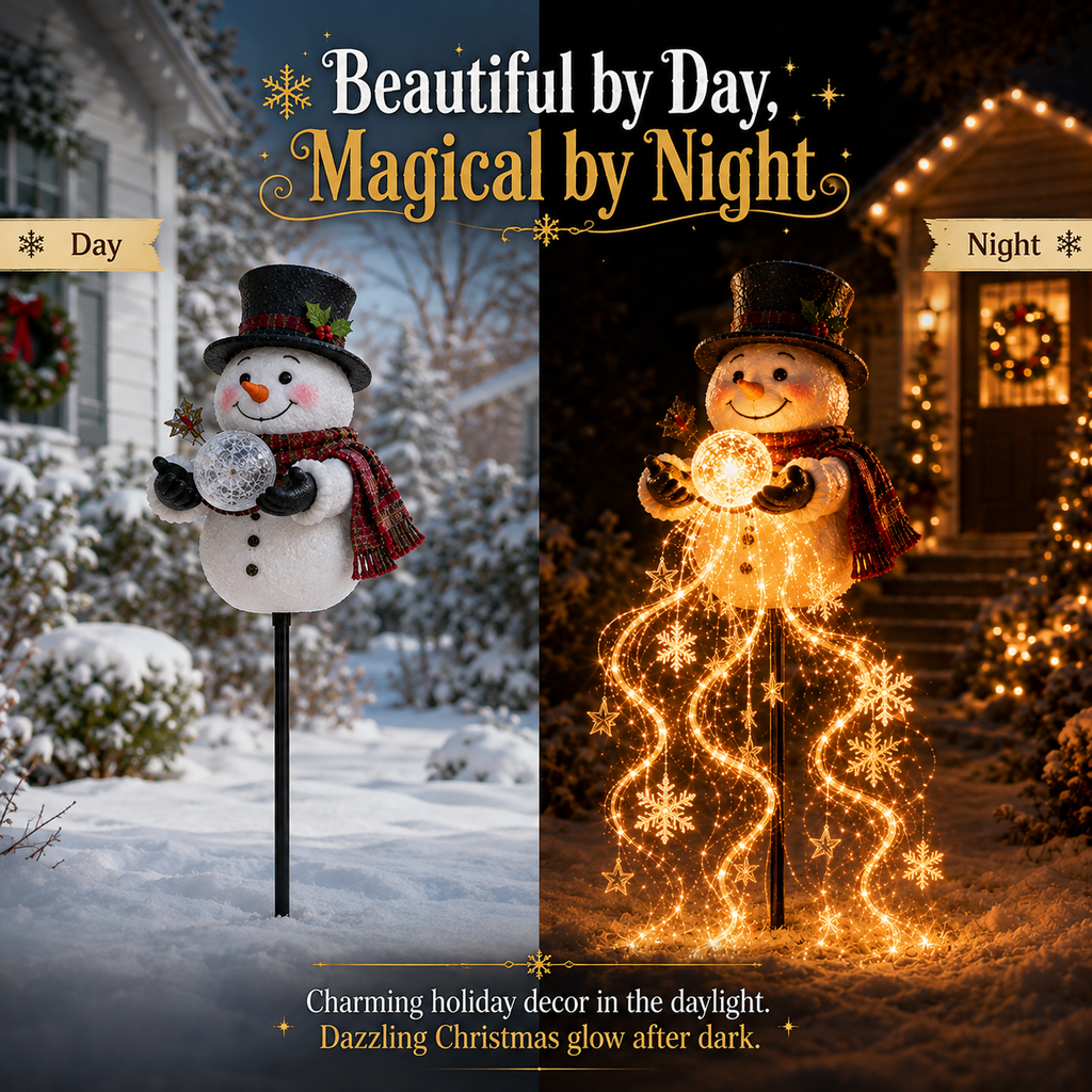 SPECIAL OFFER 50%OFF⛄ Solar Snowman Magic Fountain Light – Flowing Snowflake Christmas Yard Decor