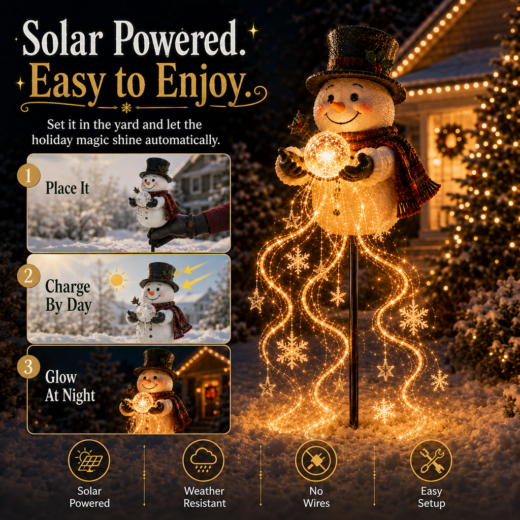 SPECIAL OFFER 50%OFF⛄ Solar Snowman Magic Fountain Light – Flowing Snowflake Christmas Yard Decor