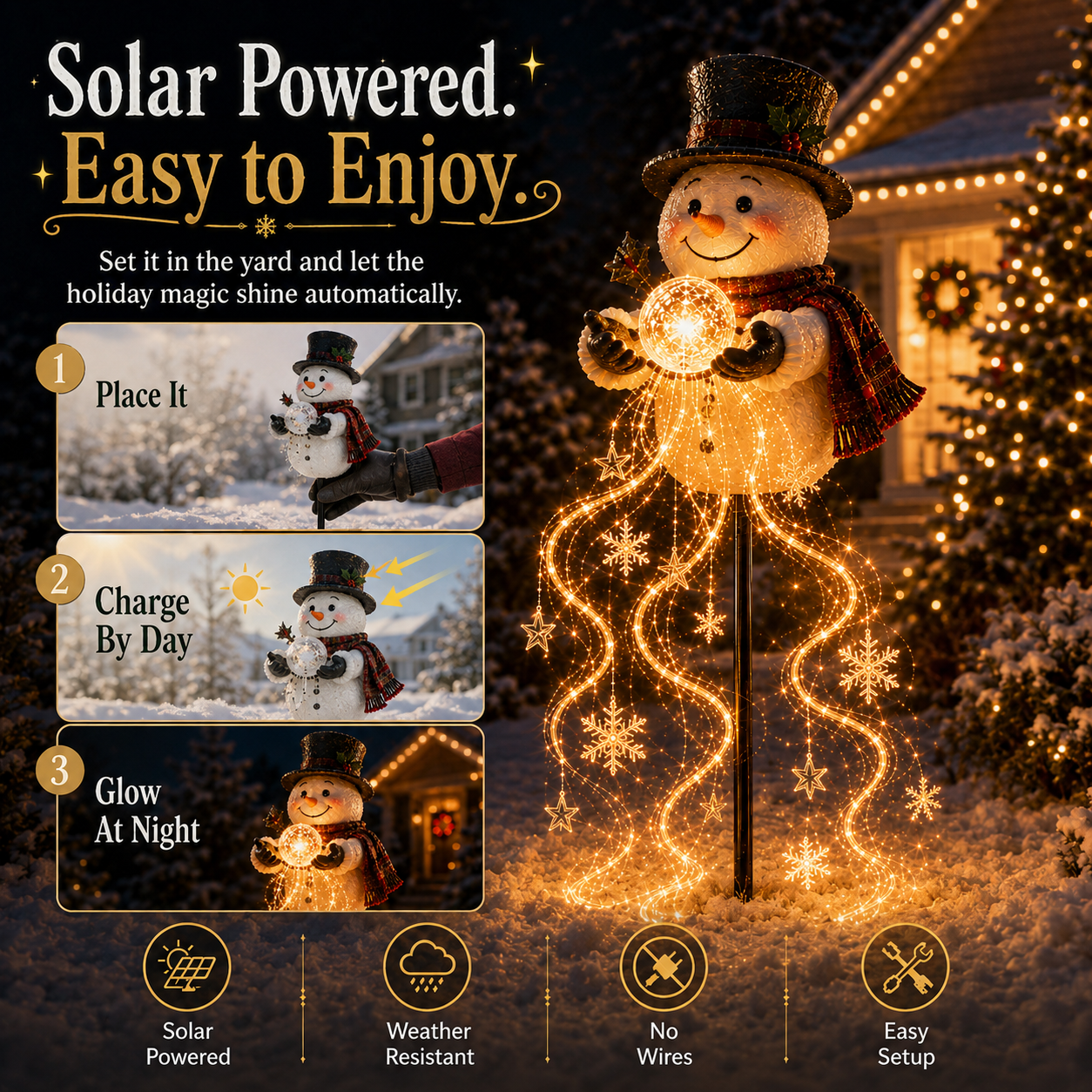 SPECIAL OFFER 50%OFF⛄ Solar Snowman Magic Fountain Light – Flowing Snowflake Christmas Yard Decor