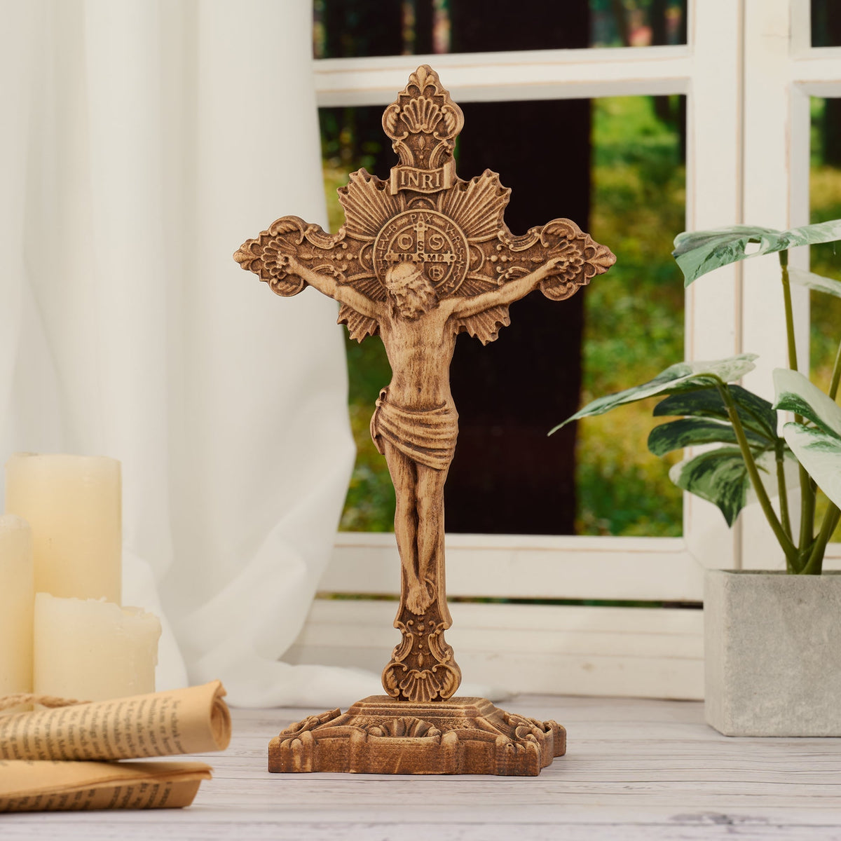 St. Benedict Exorcism Cross wood carved - Bless you and your family
