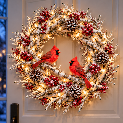🎄🐦 Cardinal Winter Glow™ | Lighted Christmas Wreath