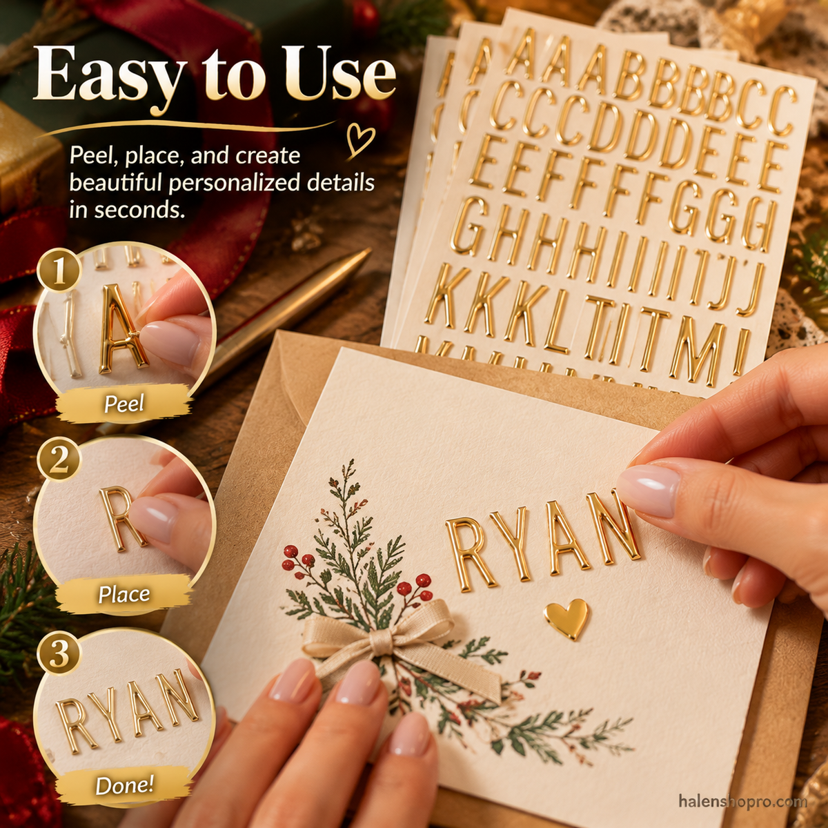 3D Gold-Foiled Alphabet Bubble Stickers for DIY Projects