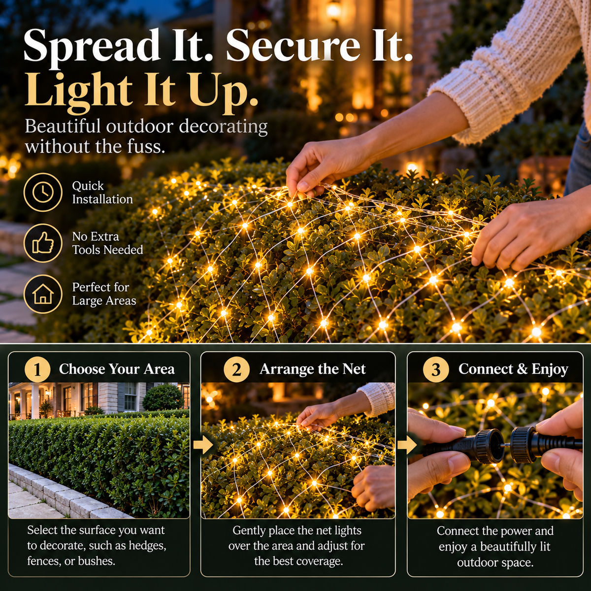 Outdoor Solar Power LED Net Lights – IP65 Waterproof Garden Lights for Magical Outdoor Décor