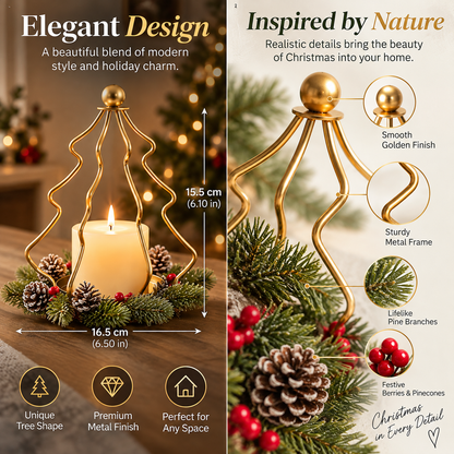 ✨Golden Christmas Tree Candle Holders（Set of 2）– Elegant Holiday Mantel & Table Décor 🎄