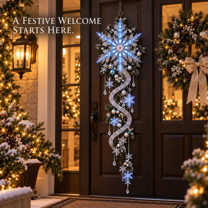 Lighted Snowflake Christmas Door Hanger – Holiday Entryway Decor