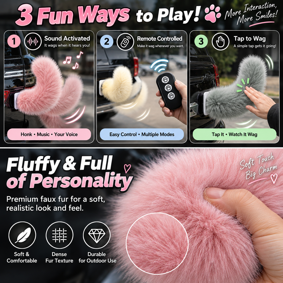 🪶🚗Interactive Wagging Car Tail – Rechargeable Fluffy Car Accessory