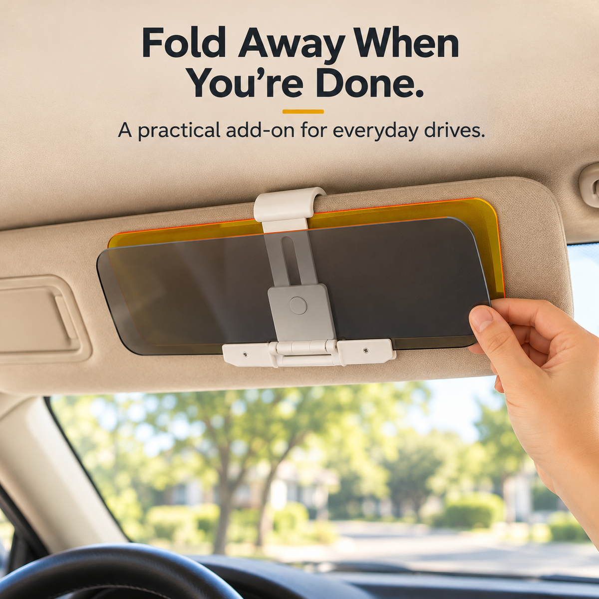 Clip-On Car Sun Visor Extender – Adjustable Fit & Fold-Away Tinted Panels
