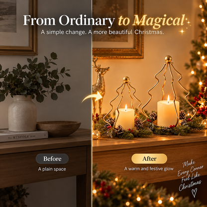 ✨Golden Christmas Tree Candle Holders（Set of 2）– Elegant Holiday Mantel & Table Décor 🎄