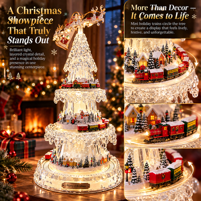 🌲3-Tier Illuminated Acrylic Christmas Tree with Moving Train & Winter Village