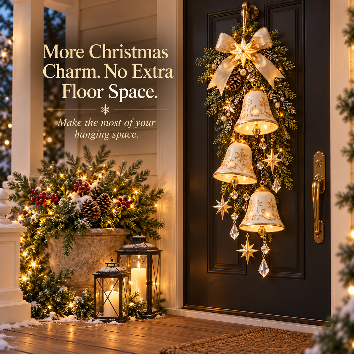 Golden Bell Blessing Cascade™ – Illuminated Christmas Door Decoration