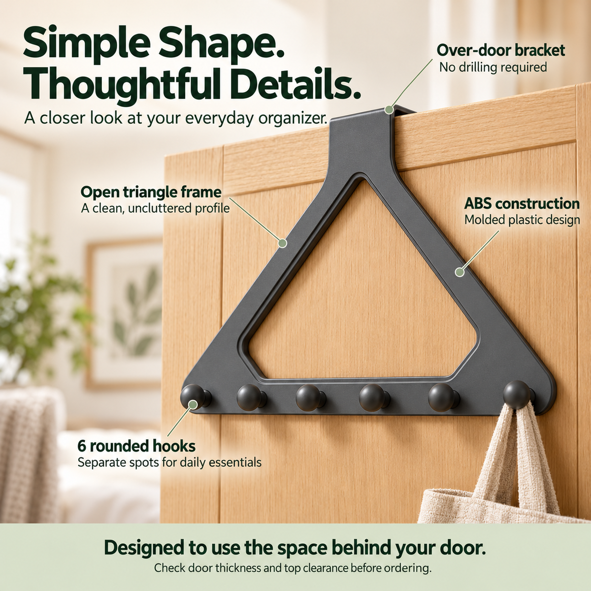 6-Hook Over-the-Door Organizer – No-Drill Space-Saving Hanging Rack ✨