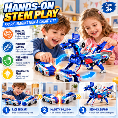 2-in-1 Magnetic Transforming Dragon Car Toy – Racing Car Set
